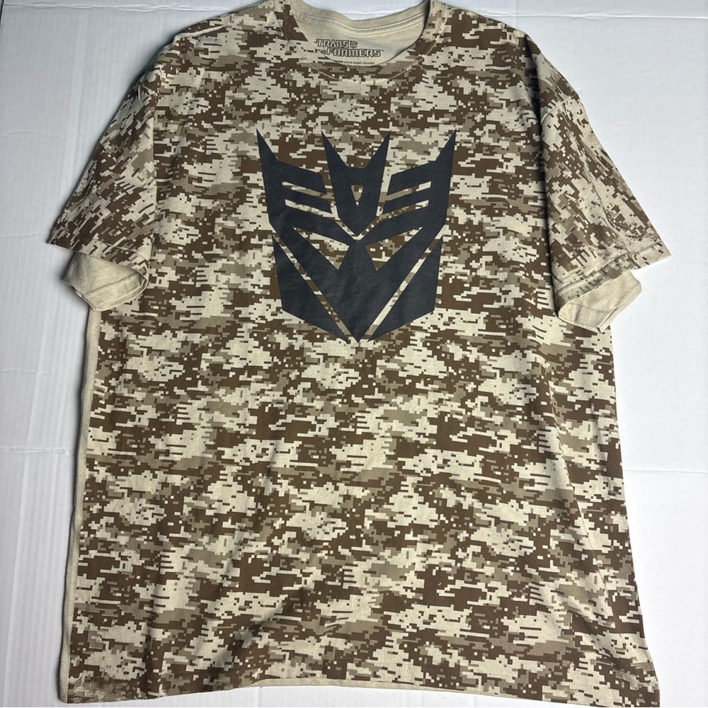 Transformers Adult Men’s 2X T-Shirt Tan Brown Logo Digital Camo Short Sleeve